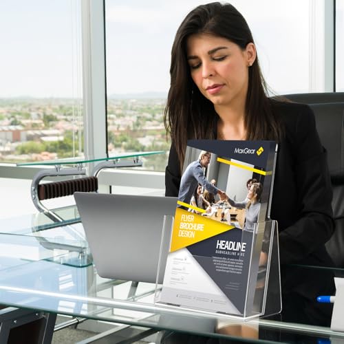 MaxGear Acrylic Brochure Holder 6 x 9 Inches, Clear Plastic Countertop Literature Holders, Bi-fold Flyer Display Stand for Pamphlets, Booklets, Magazines, Menus, Multi Purpose Organizer, 2 Pack - size: 6''x8'', style: 2 Pack
