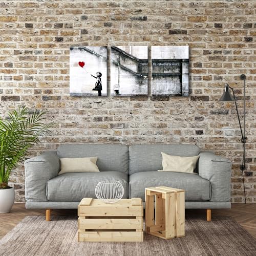 Wieco Art Banksy Grafitti Girl with Red Balloon Modern 3 Piece Famous Canvas Paintings Wall Art Inspirational Grey Love Pictures Print Artwork for Dining Room Kitchen Home Office Decor - color: Girl with Red Balloon, size: 12 x 16 inches (Unframed)