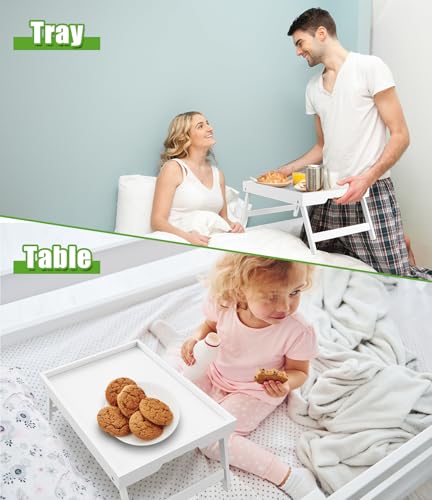 Youpehom Bed Tray Table with Folding Legs,Bamboo Breakfast in Bed for TV Table,Tray,Eating,Snack Tray,Laptop Computer (White, Medium) - color: White, size: Medium