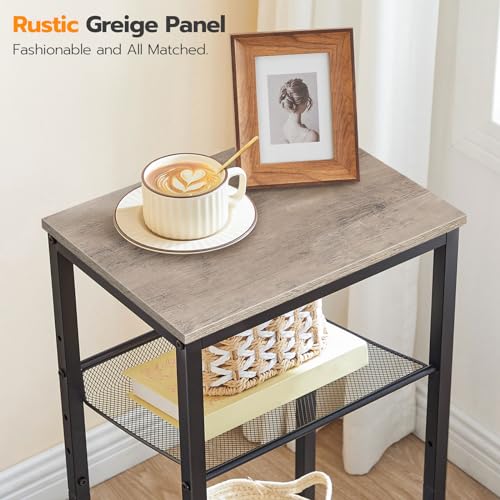 HOOBRO Tall Side Table, 3-Tier Telephone End Table with Adjustable Mesh Shelves, Small Entryway Table with Storage, Small Nightstand for Living Room, Bedroom, Hallway, Office, Greige BG01DH01G1 - color: Greige + Black