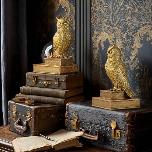 Decorative Owl Bookends, Book Ends for Shelves, Vintage Resin Bookends with Anti-Slip Base for Books Lovers Home Office Decor Book Holder (Gold) - color: Gold