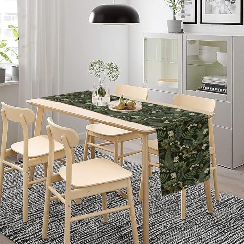 Nature Flowers Leaves Table Runner,Vintage 70s Green Plant Printed Table Runners for Kitchen Dining Table Home Party Decor 13x36in - color: Black-green, size: 13x36in