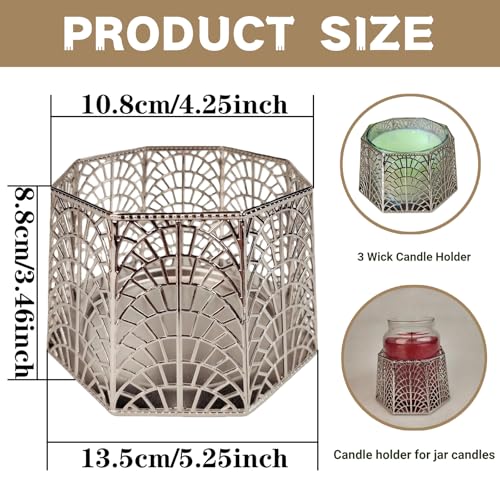 3 Wick Candle Holder, Shell Design Candle Jar Holder for 4-Inch Diameter Jars (5.25" D x 3.5" H), Rose Gold Metal, Coastal Decor - color: Silver