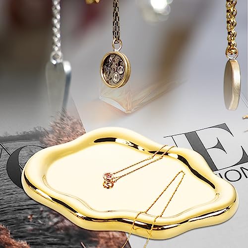 Ceramic Jewelry Dish for Women, Jewelry Tray Trinket Dish, Irregular Cloud Shape Ceramic Plate, Watch Keys Tray Ring Dish Holder for Mother's Day/Christmas/Thanksgiving/Birthday Gift(Gold) - color: Gold