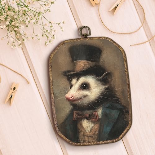Hxlac Vintage Opossum Rectangular Wall Art Framed, Dark Moody Opossum Rectangular Wall Decor, Rustic Farm Animal Hanging Canvas Prints Wall Sculptures for Home Living Room Bedroom Decor, 7.1x10.2 Inch - color: victorian opossum-1