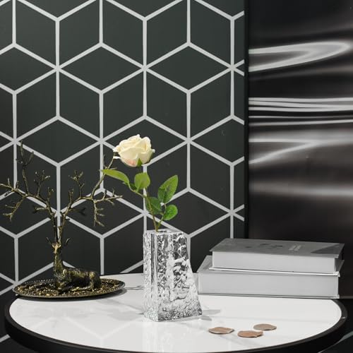 Crystal Flower Vase with Glacial Texture,Heavy Duty Large Clear Vase for Dining Table Kitchen Office Home Shelf Display Wedding Living Room Centerpieces - color: M-cv266a-m