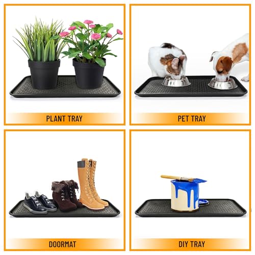 Ottomanson 15" x 30" Multi-Purpose Boot Tray – Waterproof Shoe & Pet Feeding Spill Tray, Litter Box & Pee Pad Holder, Painting & Planting Mat, 1.2" Raised Edge Floor Protection - color: A Black, size: Tray - 15" x 30"