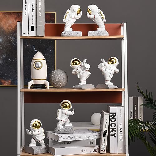 Book Ends for Shelves Decorative, Upgraded Astronaut Bookshelf Stopper Resin Book Shelf End Holders Heavy Duty Bookends for Kids Gifts Cute Spaceman Book Ends for Space Decor(F2-Gold) - color: Astronaut F-gold