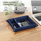 SITHON Valet Tray Desktop Storage Organizer, Removable 2 Compartments Catchall Tray Bedside Vanity Nightstand Caddy Holder Desk Storage Plate, Dark Blue - color: Dark Blue