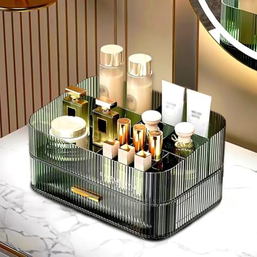 MIUOPUR Makeup Organizer with Stackable Drawers, Bathroom Vanity Organizers and Storage, Ideal for Desk and Dresser Countertops, Great for Cosmetics, skincare, Lipsticks, Nail Care -Green - color: Clear Green, size: Tray and Drawer