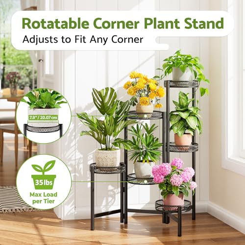 6 Tier Large Plant Stand Indoor with 7.9-Inch Wide Drainage Tray, Tiered Corner Metal Outdoor Flower Display Holder Shelf, Folding Tall Rack for House Patio Porch Balcony Graden - BlackFlower - color: BlackFlower, size: 6-Tiers