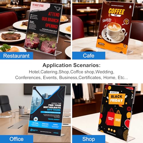 10 Pack Acrylic Sign Holder 4 x 6, L-Shape Clear Plastic Display Stand for Tabletop, Acrylic Stands for Flyers, Table Paper Holder, Vertical Sign Holder 4x6 for Restaurants, Office and School (Slant 10 Pack 4x6) - size: Slant 10 Pack 4x6