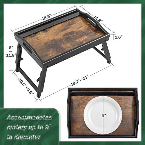 2 Pack Bed Tray Table Breakfast Trays Serving Tray Adjustable Height for Eating Bamboo Bed Laptap Floding Legs with Handles and Phone Holders - style: 2 pack(Adjustable height)