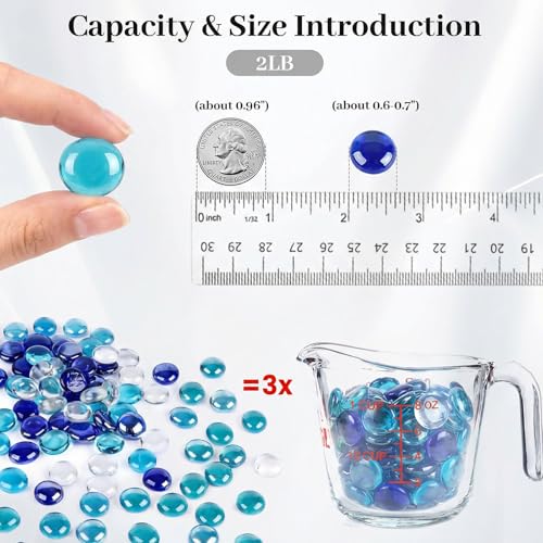 DomeStar 2LB Mixed Blue Flat Glass Marbles, Decorative Marbles for Vases Aquarium Pebbles Fish Tank Rocks Vase Fillers DIY Crafts Table Scatter Decor - color: Multi