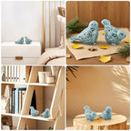 Set of 2 Blue Ceramic Bird Figurines, Glazed Bird Statues with Flower Detail, Farmhouse Modern Home Decor for Shelves, Bookcase, TV Stand, Entryway, Desk