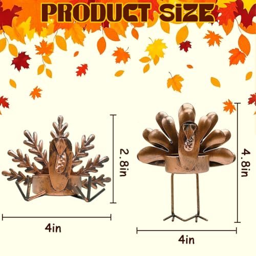 4 Pcs Thanksgiving Turkey Metal Candle Holders, Tealight Holders for Home, Party, Fall Table Kitchen Decorations