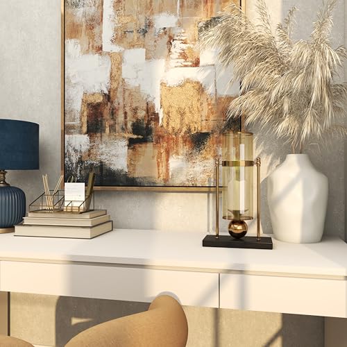 CosmoLiving by Cosmopolitan Metal Pillar Candle Holder with Metal Stand, 10" x 5" x 17", Gold