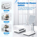 2 Pcs MT-6 Cell Phone Holder, Adjustable Angle and Height, Anti-Slip Silicone Pad, Foldable and Portable, Compatible with 4-8 Inch Devices - color: White