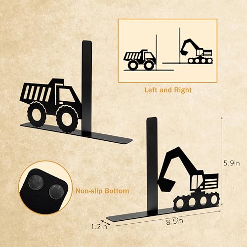 Construction Truck Decorative Bookends for Boys Room - Durable and Cute Design, Perfect for Nursery and Kids' Book Ends - color: Black