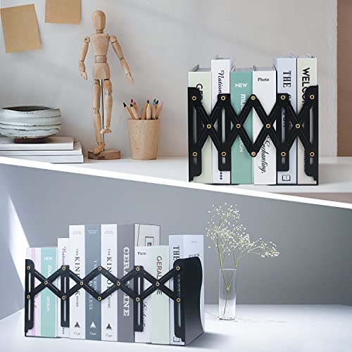 Adjustable Bookends, 19 inches 2 Dividers Heavy Duty Metal Book Holders, Book Storage Rack, Desk Organizer Magazine File Holder for Office, School, Bookstore and Home, Black - color: Black
