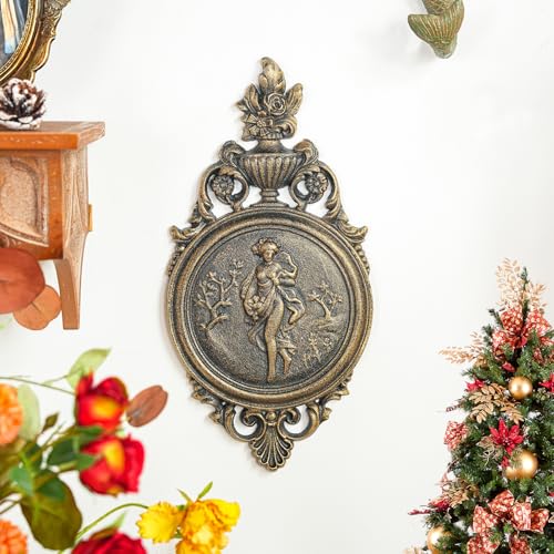 Sungmor Ornate Cast Iron Wall Art Plaque – Classical Woman Relief in French Country Style, Decorative Wall Sculpture - Vintage Hanging Décor for Home, Garden, or Patio – Rustic Gold Finish - color: Rustic Gold & B