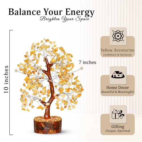 YATSKIA Yellow Aventurine Crystal Tree of Life - Gemstone Tree Home Decor - Feng Shui Crystals - Positive Energy Gifts - Reiki Gifts - color: Yellow Aventurine Silver Wire