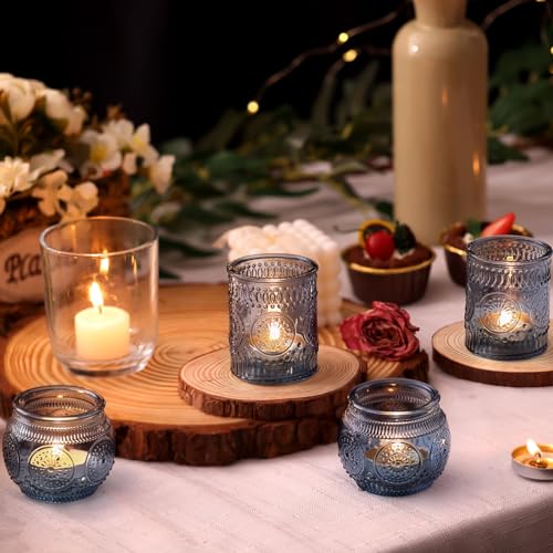 DARJEN 12Pcs Blue Votive Candle Holders - Votive Candle Holders Bulk, Glass Candle Holder for Party Decoration, Tea Lights Candle Holders for Wedding - color: Blue, size: 12 PCS