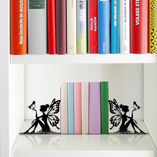 Cute Book Ends for Shelves Decorative – Enchanting Fairy & Butterfly Design – Unique Decorative Bookends for Home, Office, Library for Book Lovers