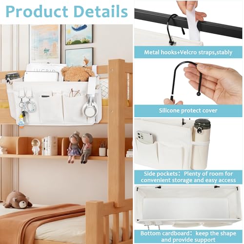 Loghot Bedside Caddy/Bedside Storage Bag Hanging Organizer for Bunk and Hospital Beds,Dorm Rooms Bed Rails,Can be Placed Glasses,Books,Mobile Phones,Keys (White) - color: 1pc White