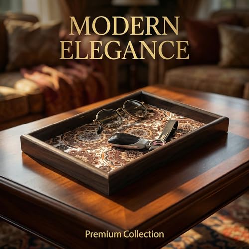 Zosenley Wooden Valet Tray with Leather Base - Nightstand Catchall Organizer for Cologne, Perfume, Keys, Wallet, Phone, Watch, Jewelry & Sunglasses (Bohemian) - color: Bohemian