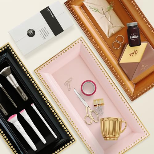2 Pack Black Bathroom Vanity Tray for Countertop with Beads, Small Plastic Toilet Tank Versatile Storage Organization Tray for Makeup, Perfume, Desk, Kitchen, Candles, 14"x7"x1", 36B - color: 17black