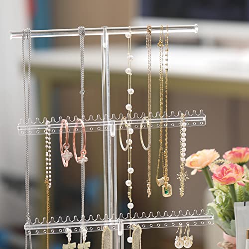 lengnoyp Premium Jewelry Stand, Earring Holder, Necklace Holder Stand, Clear 3-Tier Acrylic Large Storage Jewelry Organizer Stand & Bracelet/Bangles Stand, 48 Earring Holes Display Stands - size: 3-Tier