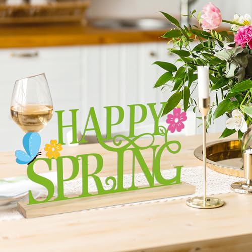 COCHIE Metal Happy Spring Sign, Spring Decorations for Home, Office, Shelf, Mantel, Indoor, Spring Flower Decor, Spring Butterfly Table Top Party Decoration (Spring) - style: Spring
