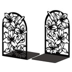 Peacoblue Metal Bookends for Shelves, Modern Decorative Heavy Duty Study Book Support Stoppers for Office, Desk, Shelf, Room 5.3"x4.3"x7.9" Cast Iron Simple Tall Bookends, 1 Pair (Lily Flower) - style: Lily Flower