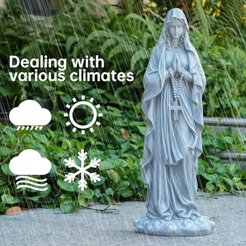 VChymm Virgin Mary Praying Statue 31.49 Inch Tall Outdoor Garden Religious Garden Outdoor Yard Patio Deck Home Entryway Hallway Sculpture Magnesium Oxide Stone （Grey Virgin） - color: Blue