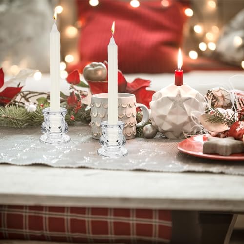 24 Pcs 2.2 Inch High Glass Candle Holders Clear Candle Holder Taper Candles Holders Thicker Glass Candle Sticks Set Clear Candle Stick Holders for Party Wedding Table Decor