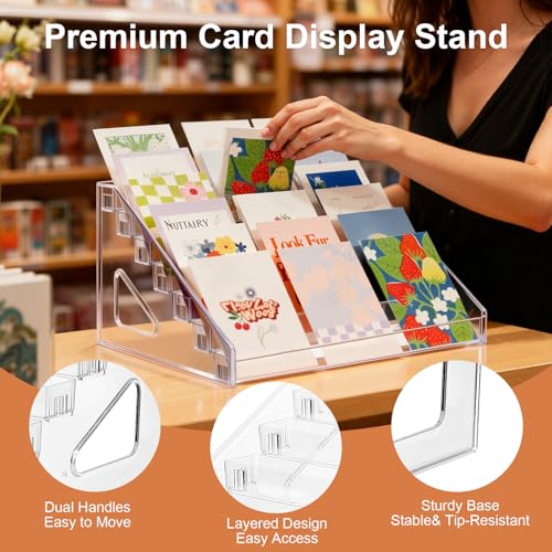 5 & 7 Tier Trading Card Display Stand, 12" Acrylic Card Stands for Display, versatile Card Stands for Sports Cards, Graded & Greeting Cards, Postcards, Vendor Stickers, with Snap-On Assembly（ 7 Tier ） - size: 7 Tier