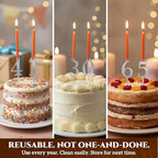 Reusable Number Birthday Candle Holder Set, Digital Birthday Cake Candle Holders Set, Silver Cake Topper Decorations, Adjustable Candles Stand, Party Cakes Accessories (2sets)