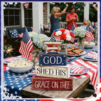 CroBlissful 4 Pcs 4th of July Decorations Patriotic Memorial Day Tabletop Decoration Red White Blue Table Centerpieces Sign for Office Tiered Tray Home Shelf 250th Anniversary(God Star) - style: God Star