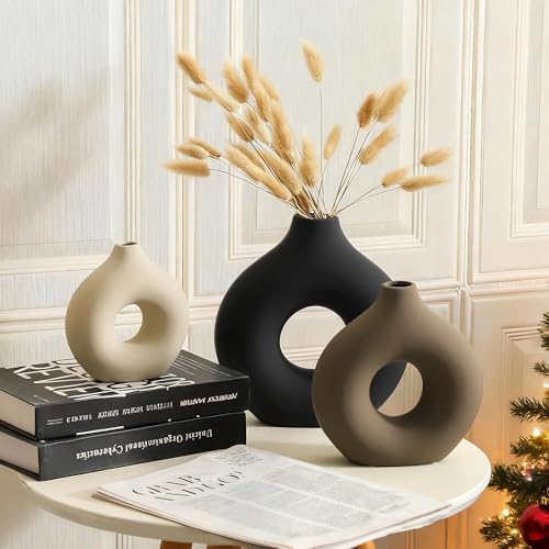Vanselia Ceramic Vase Home Table Decor - Flower Vases Set of 3 Small Living Room Centerpiece Decorations for Shelf Bedroom Office Kitchen Dining Desk Modern Aesthetic Farmhouse Decorative (Classic) - color: Classic