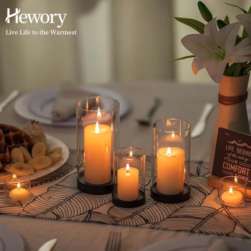 Hewory Hurricane Candle Holder for Pillar Candles: Black Votive Candle Holders Set of 6, Glass Hurricane with Metal Candle Plate, Pillar Candle Holder for Table Centerpiece Wedding Holiday Home Decor - color: Black, size: 6PCS