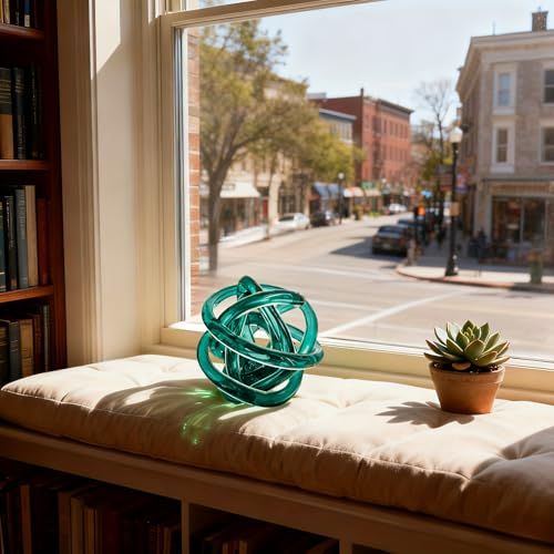 Glass Knot Teal Decor Ball - 6 Inch Hand Blown Infinity Sculpture Orbit Home Decor Table Decoration Interio Art - color: Lake Green, size: 6-Inch Diameter