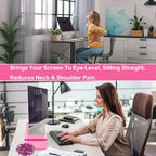 Ergonomic Acrylic Monitor Stand with Storage - Bright Pink Desktop Organizer for Back Pain Relief & Space Saving, Stylish & Modern Desktop Organizer(Home/Office Use)