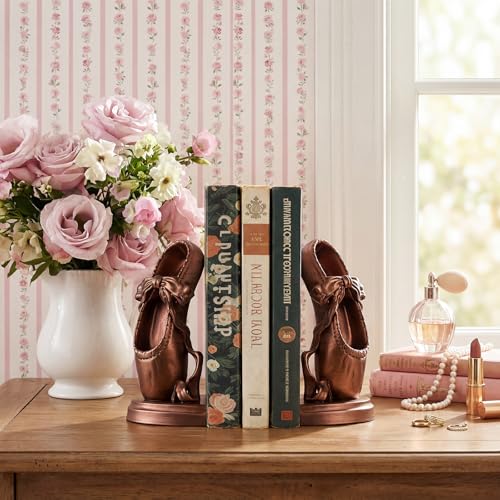 Bookends for Shelves, Ballet Slipper Decorative Bookends - Book Ends with Anti-Slip Pad for Book Lovers Dancers Heavy Book Holder for Home Office Decor (Bronze) - color: Bronze