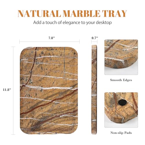 Koville Marble Tray, 12"x8" Natural Marble Vanity Tray for Countertop Bathroom Kitchen Dresser, Decorative Catchall Trays for Perfume Jewelry, Rectangular Stone Serving Tray(Rainforest Gold) - color: Rainforest Gold