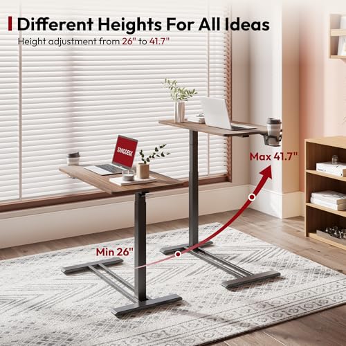 SANODESK Medical Adjustable Overbed Bedside Table with Hidden Casters, Pneumatic Mobile Laptop Computer Standing Desk Cart with Tray, Hospital and Home Use(27.6" W x 15.7" D, Walnut) - color: Walnut, size: Small