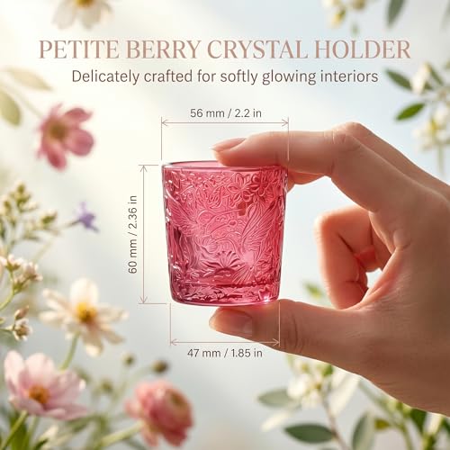 12 Pack Hummingbird Embossed Glass Candle Holders – Votive Tealight Holders with Patent Design, Decorative Embossed Glass Cups for Wedding Centerpieces, Parties, and Home Décor (Wildberry Red) - color: Wildberry Red