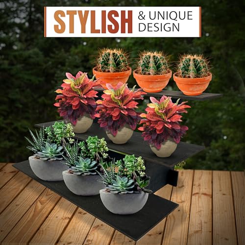 3-Tier Straight Retail Table Display Stand with Shelves for Products | 3 Step Straight Display Rack for Counter Top, Craft Shows, Farmers Market, Trade Shows, Pop ups, Soap Display, Candles (Ebony) - color: Ebony