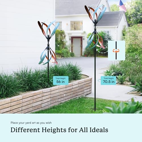 Wind Spinners Outdoor – Metal Large Wind Spinner with Stake for Yard and Garden, Garden Wind Sculptures & Spinners, Ideal Gift for Family (13'' W x 70.5'' H) - size: 70.5*13*13 inches