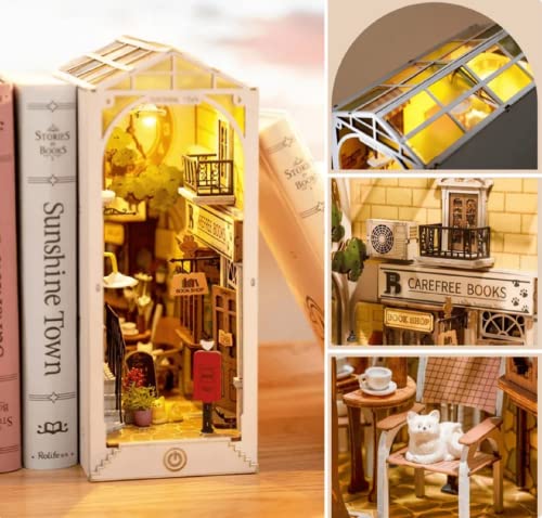 Rolife DIY Book Nook Kit Sunshine Town, DIY Miniature Booknook Kit Creative Decorative Bookend Bookshelf Insert 3D Puzzles for Adults, Halloween/Christmas Decorations/Gifts for Adults (Sunshine Town) - color: Tgb - Sunshine Town